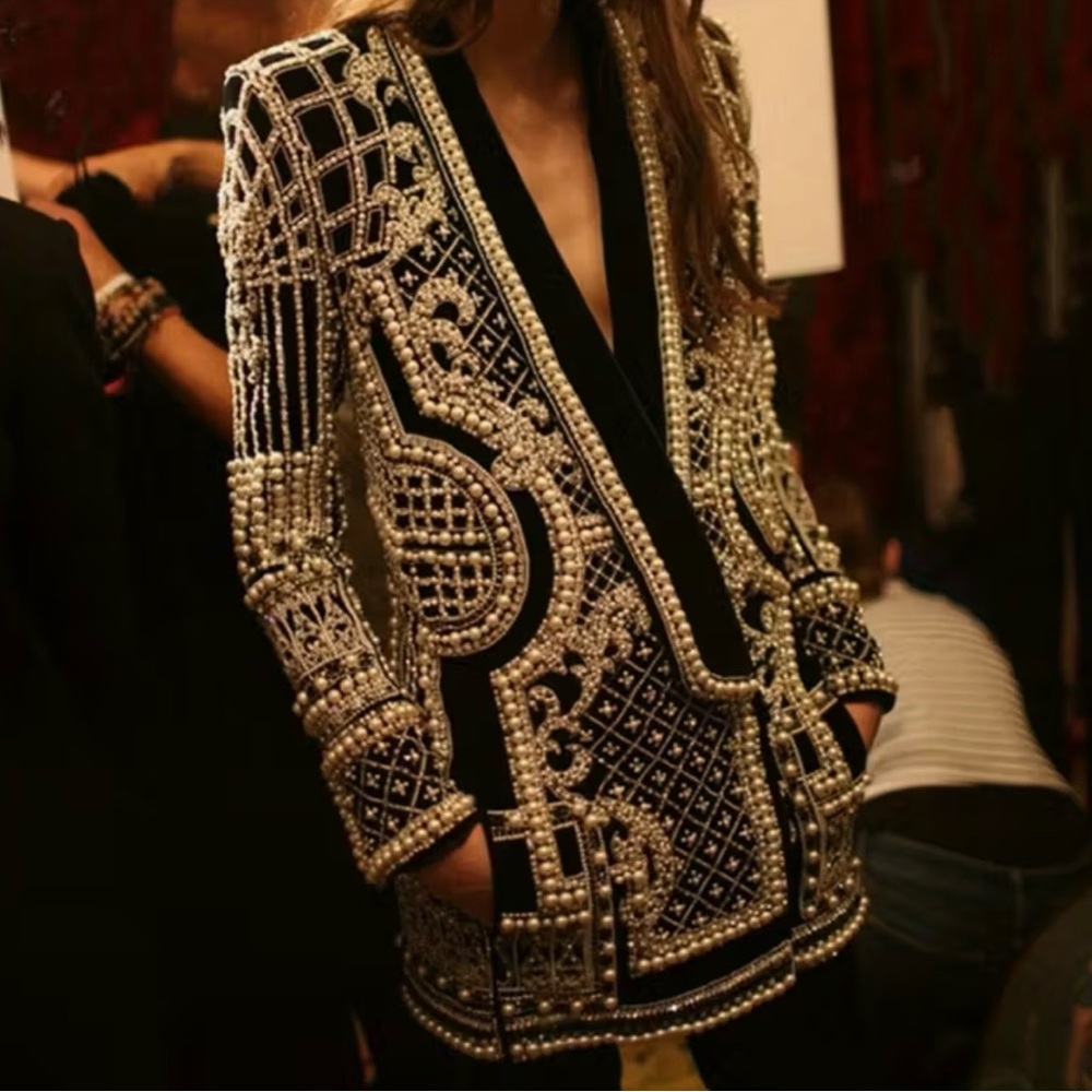 Embellished Black and White Blazer